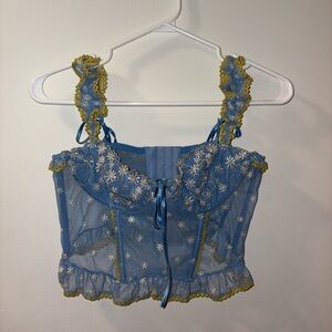 Urban Outfitters Blue Crop Top with Yellow Embroidery